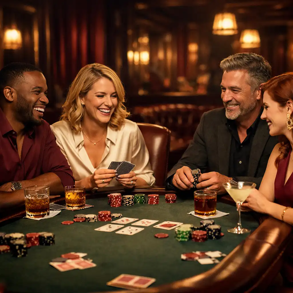 A group of people enjoying a friendly poker evening at the Card Lounge